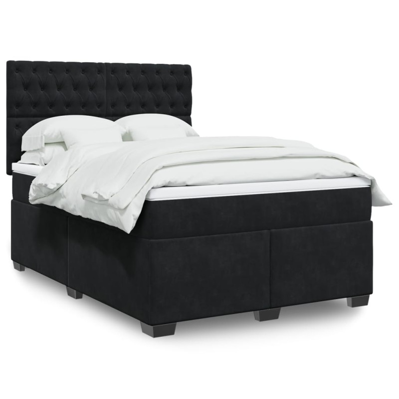 vidaXL Boxspringbett mit Matratze Schwarz 140x190 cm Samt vidaXL Boxspringbett mit Matratze Schwarz 140x190 cm Samt