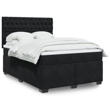 vidaXL Boxspringbett mit Matratze Schwarz 140x190 cm Samt