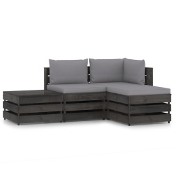4-tlg. Garten-Lounge-Set mit Kissen Grau Imprägniertes Holz