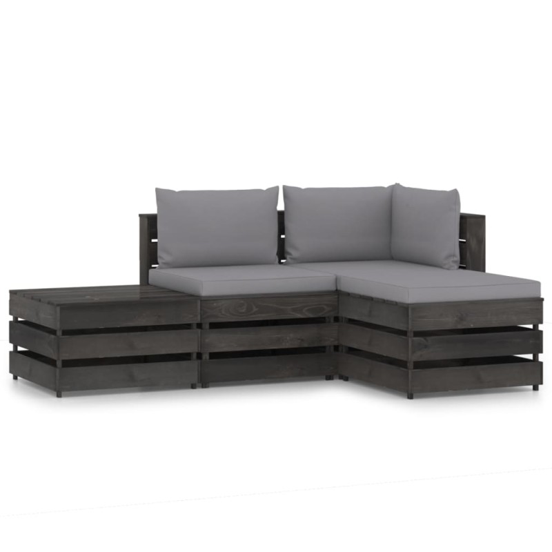 4-tlg. Garten-Lounge-Set mit Kissen Grau Imprägniertes Holz 4-tlg. Garten-Lounge-Set mit Kissen Grau Imprägniertes Holz