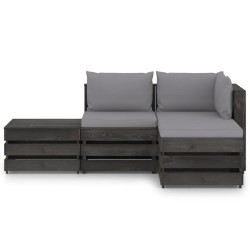 4-tlg. Garten-Lounge-Set mit Kissen Grau Imprägniertes Holz