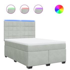 vidaXL Boxspringbett mit Matratze Hellgrau 160x200 cm Samt