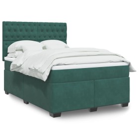 vidaXL Boxspringbett mit Matratze Dunkelgrün 160x200 cm Samt