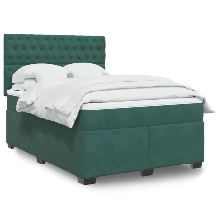 vidaXL Boxspringbett mit Matratze Dunkelgrün 160x200 cm Samt