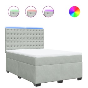 vidaXL Boxspringbett mit Matratze Hellgrau 140x200 cm Samt