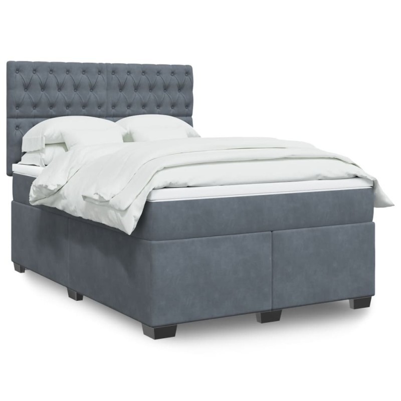 vidaXL Boxspringbett mit Matratze Dunkelgrau 140x200 cm Samt vidaXL Boxspringbett mit Matratze Dunkelgrau 140x200 cm Samt