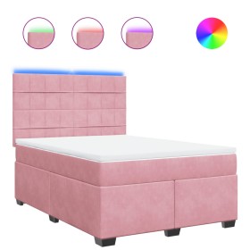 vidaXL Boxspringbett mit Matratze Rosa 140x200 cm Samt