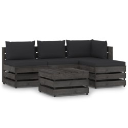 vidaXL 5-tlg. Garten-Lounge-Set mit Kissen Grau Imprägniertes Holz