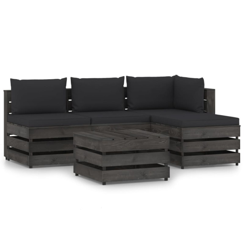 vidaXL 5-tlg. Garten-Lounge-Set mit Kissen Grau Imprägniertes Holz vidaXL 5-tlg. Garten-Lounge-Set mit Kissen Grau Imprägniertes Holz