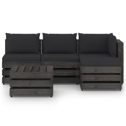 vidaXL 5-tlg. Garten-Lounge-Set mit Kissen Grau Imprägniertes Holz