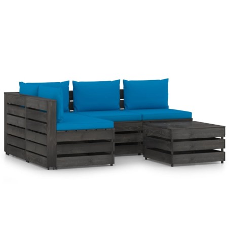 vidaXL 5-tlg. Garten-Lounge-Set mit Kissen Grau Imprägniertes Holz