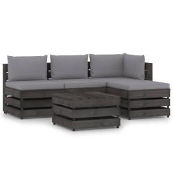 5-tlg. Garten-Lounge-Set mit Kissen Grau Imprägniertes Holz