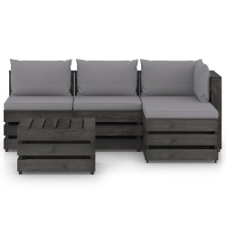 5-tlg. Garten-Lounge-Set mit Kissen Grau Imprägniertes Holz