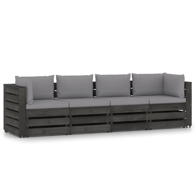 4-Sitzer Outdoor-Sofa mit Kissen Grau Imprägniertes Holz 4-Sitzer Outdoor-Sofa mit Kissen Grau Imprägniertes Holz