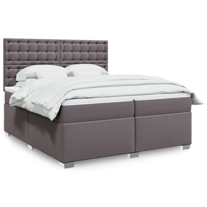 vidaXL Boxspringbett mit Matratze Grau 200x200 cm Kunstleder vidaXL Boxspringbett mit Matratze Grau 200x200 cm Kunstleder