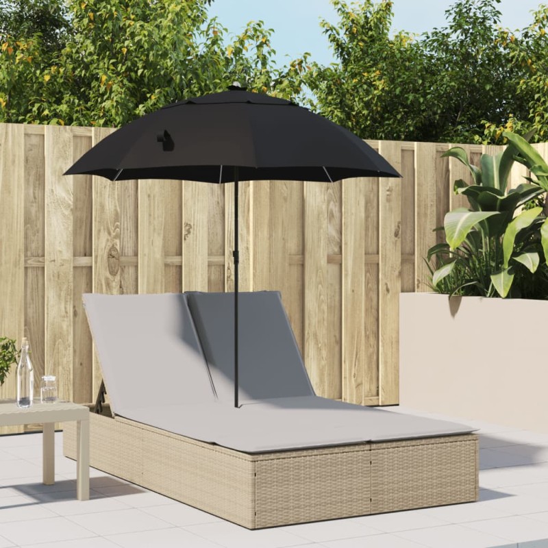 vidaXL Doppel-Sonnenliege mit Kissen & Sonnenschirm Beige Poly Rattan vidaXL Doppel-Sonnenliege mit Kissen & Sonnenschirm Beige Poly Rattan