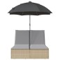 vidaXL Doppel-Sonnenliege mit Kissen & Sonnenschirm Beige Poly Rattan vidaXL Doppel-Sonnenliege mit Kissen & Sonnenschirm Beige Poly Rattan