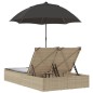 vidaXL Doppel-Sonnenliege mit Kissen & Sonnenschirm Beige Poly Rattan vidaXL Doppel-Sonnenliege mit Kissen & Sonnenschirm Beige Poly Rattan