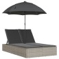 vidaXL Doppel-Sonnenliege mit Kissen & Schirm Hellgrau Poly Rattan vidaXL Doppel-Sonnenliege mit Kissen & Schirm Hellgrau Poly Rattan