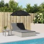 vidaXL Doppel-Sonnenliege mit Kissen & Schirm Hellgrau Poly Rattan vidaXL Doppel-Sonnenliege mit Kissen & Schirm Hellgrau Poly Rattan
