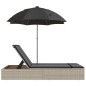 vidaXL Doppel-Sonnenliege mit Kissen & Schirm Hellgrau Poly Rattan vidaXL Doppel-Sonnenliege mit Kissen & Schirm Hellgrau Poly Rattan