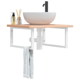 vidaXL Waschbeckenregal Wandmontage Stahl und Massivholz Buche