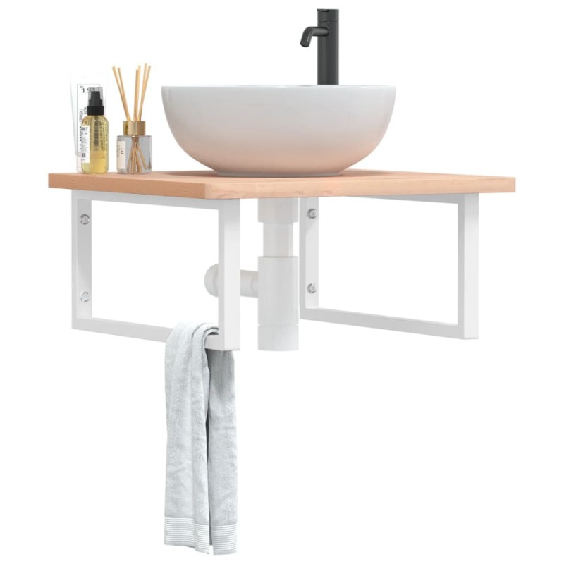vidaXL Waschbeckenregal Wandmontage Stahl und Massivholz Buche vidaXL Waschbeckenregal Wandmontage Stahl und Massivholz Buche