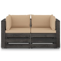 vidaXL 2-Sitzer Outdoor-Sofa mit Kissen Grau Imprägniertes Kiefernholz