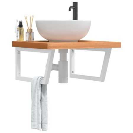 vidaXL Waschbeckenregal Wandmontage Stahl und Massivholz Buche