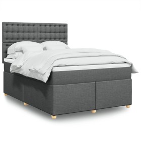 vidaXL Boxspringbett mit Matratze Dunkelgrau 140x190 cm Stoff