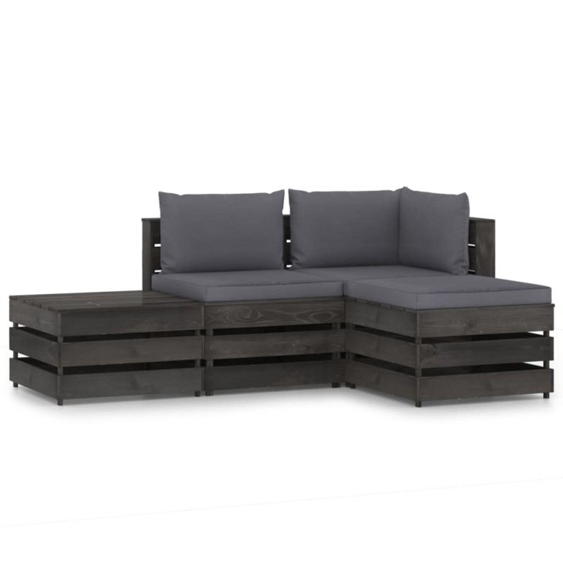 4-tlg. Garten-Lounge-Set mit Kissen Grau Imprägniertes Holz 4-tlg. Garten-Lounge-Set mit Kissen Grau Imprägniertes Holz