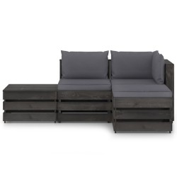 4-tlg. Garten-Lounge-Set mit Kissen Grau Imprägniertes Holz