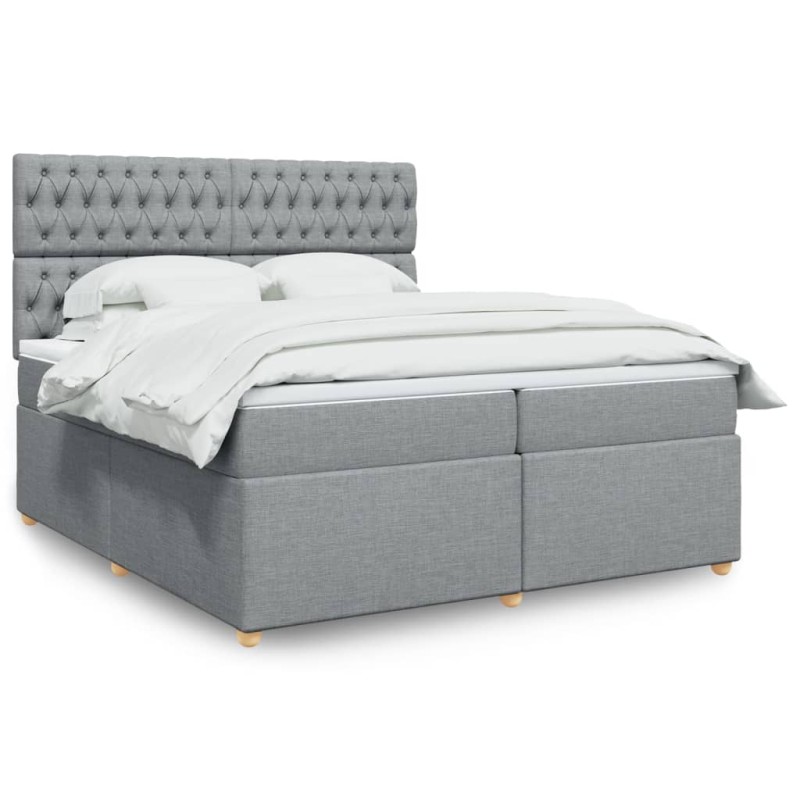 vidaXL Boxspringbett mit Matratze Hellgrau 200x200 cm Stoff vidaXL Boxspringbett mit Matratze Hellgrau 200x200 cm Stoff