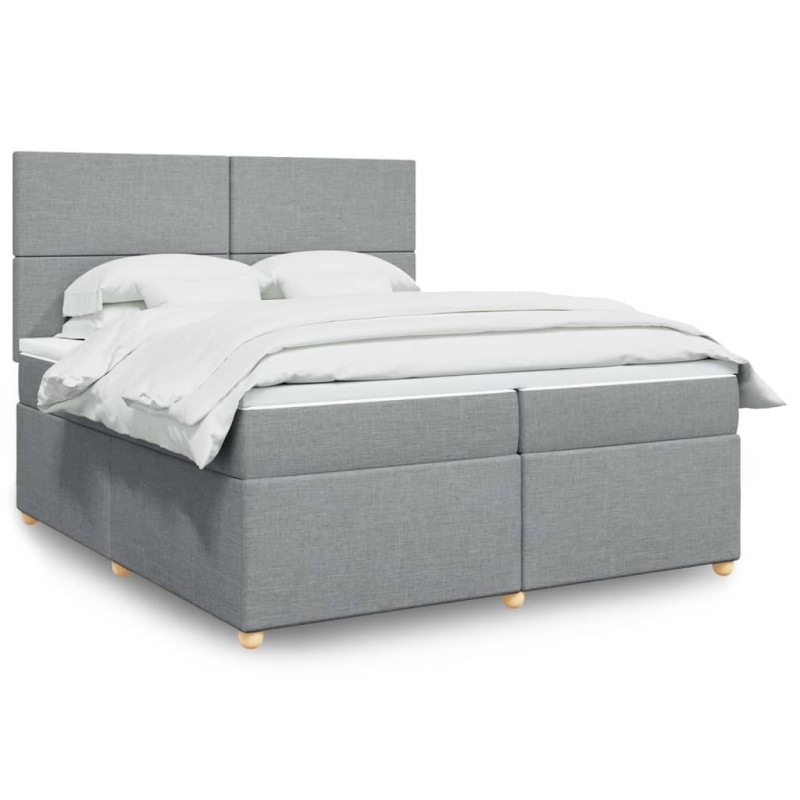vidaXL Boxspringbett mit Matratze Hellgrau 200x200 cm Stoff vidaXL Boxspringbett mit Matratze Hellgrau 200x200 cm Stoff