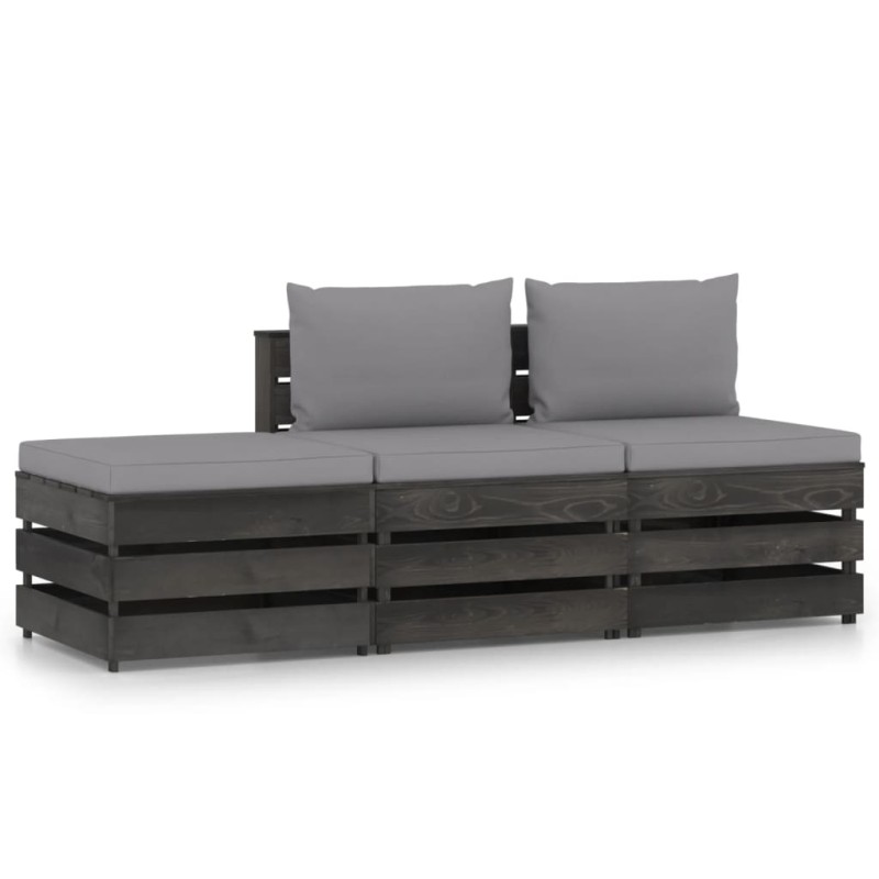 3-tlg. Garten-Lounge-Set mit Kissen Grau Imprägniertes Holz 3-tlg. Garten-Lounge-Set mit Kissen Grau Imprägniertes Holz