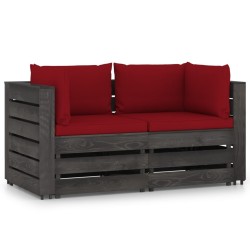 vidaXL 2-Sitzer Outdoor-Sofa mit Kissen Grau Imprägniertes Kiefernholz