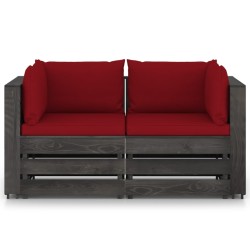 vidaXL 2-Sitzer Outdoor-Sofa mit Kissen Grau Imprägniertes Kiefernholz