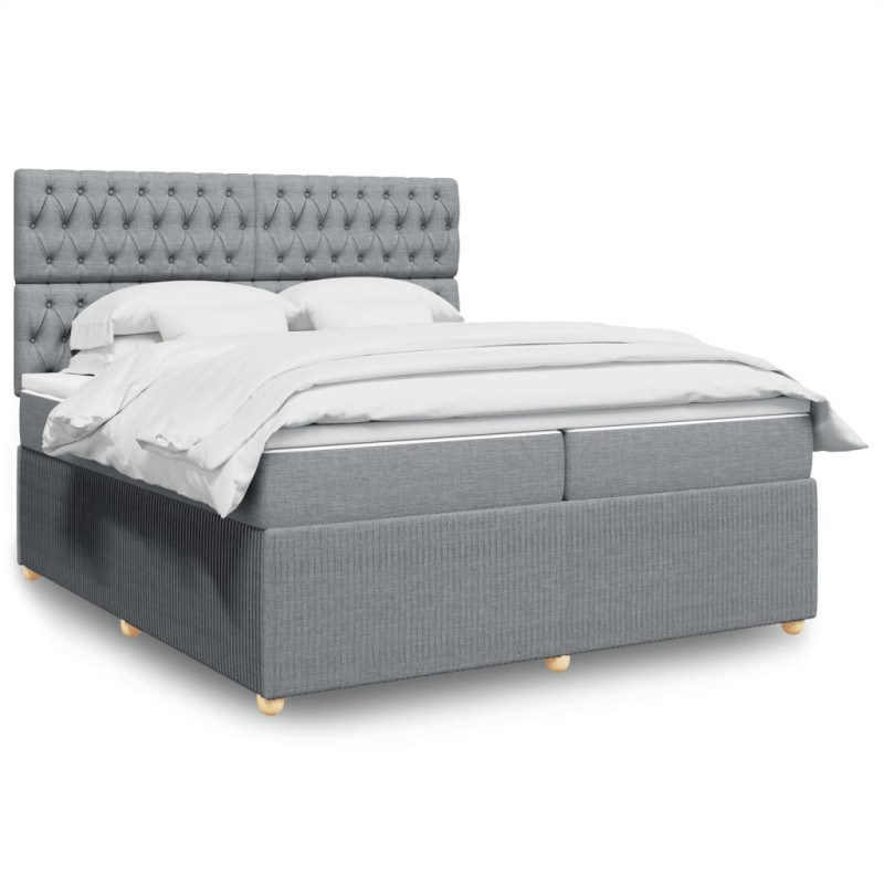 vidaXL Boxspringbett mit Matratze Hellgrau 200x200 cm Stoff vidaXL Boxspringbett mit Matratze Hellgrau 200x200 cm Stoff