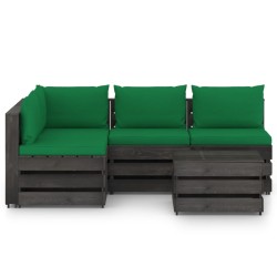 5-tlg. Garten-Lounge-Set mit Kissen Grau Imprägniertes Holz