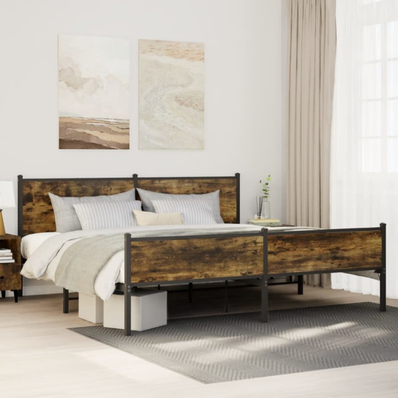vidaXL Metallbett ohne Matratze Räuchereiche 193x203 cm vidaXL Metallbett ohne Matratze Räuchereiche 193x203 cm