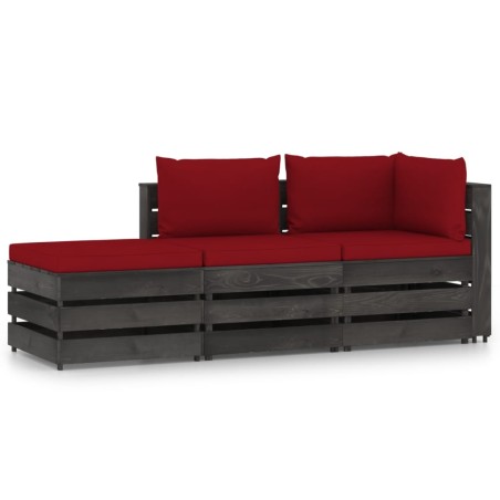 3-tlg. Garten-Lounge-Set mit Kissen Grau Imprägniertes Holz