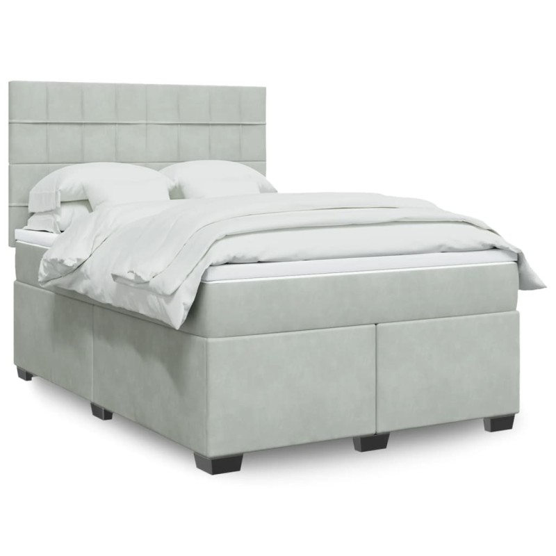 vidaXL Boxspringbett mit Matratze Hellgrau 140x200 cm Samt vidaXL Boxspringbett mit Matratze Hellgrau 140x200 cm Samt