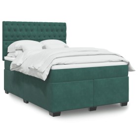 vidaXL Boxspringbett mit Matratze Dunkelgrün 140x200 cm Samt