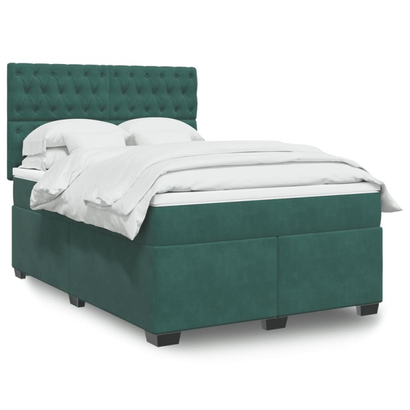 vidaXL Boxspringbett mit Matratze Dunkelgrün 140x200 cm Samt vidaXL Boxspringbett mit Matratze Dunkelgrün 140x200 cm Samt