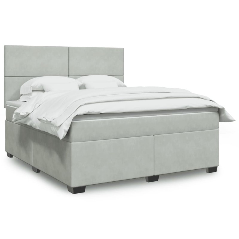 vidaXL Boxspringbett mit Matratze Hellgrau 180x200 cm Samt vidaXL Boxspringbett mit Matratze Hellgrau 180x200 cm Samt
