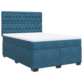 vidaXL Boxspringbett mit Matratze Blau 160x200 cm Samt