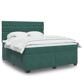 vidaXL Boxspringbett mit Matratze Dunkelgrün 180x200 cm Samt