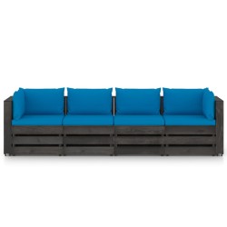 4-Sitzer Outdoor-Sofa mit Kissen Grau Imprägniertes Holz
