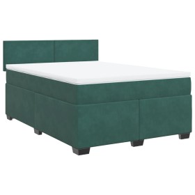 vidaXL Boxspringbett mit Matratze Dunkelgrün 140x200 cm Samt