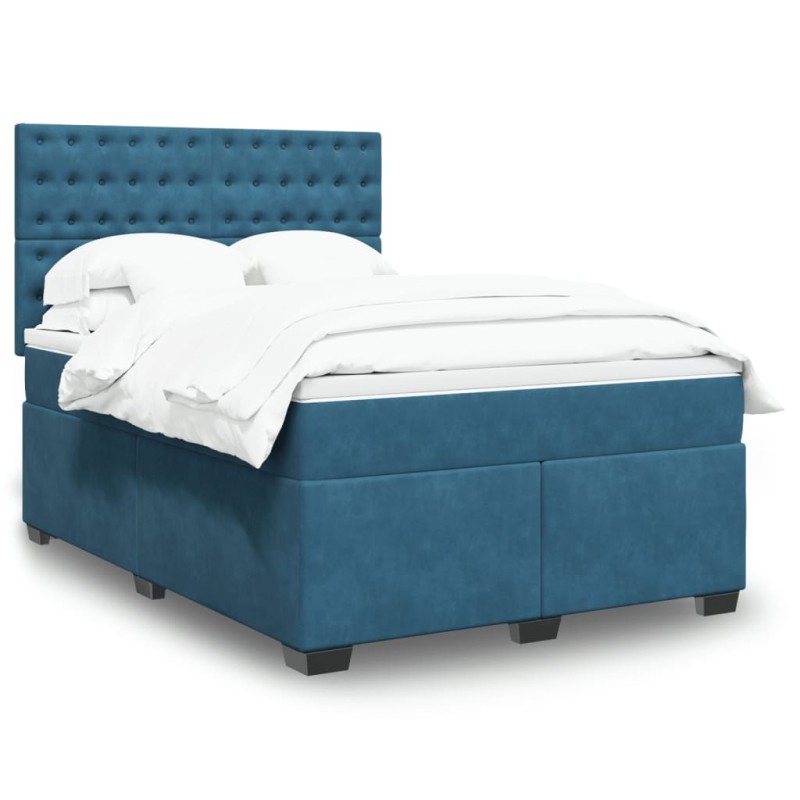 vidaXL Boxspringbett mit Matratze Blau 160x200 cm Samt vidaXL Boxspringbett mit Matratze Blau 160x200 cm Samt